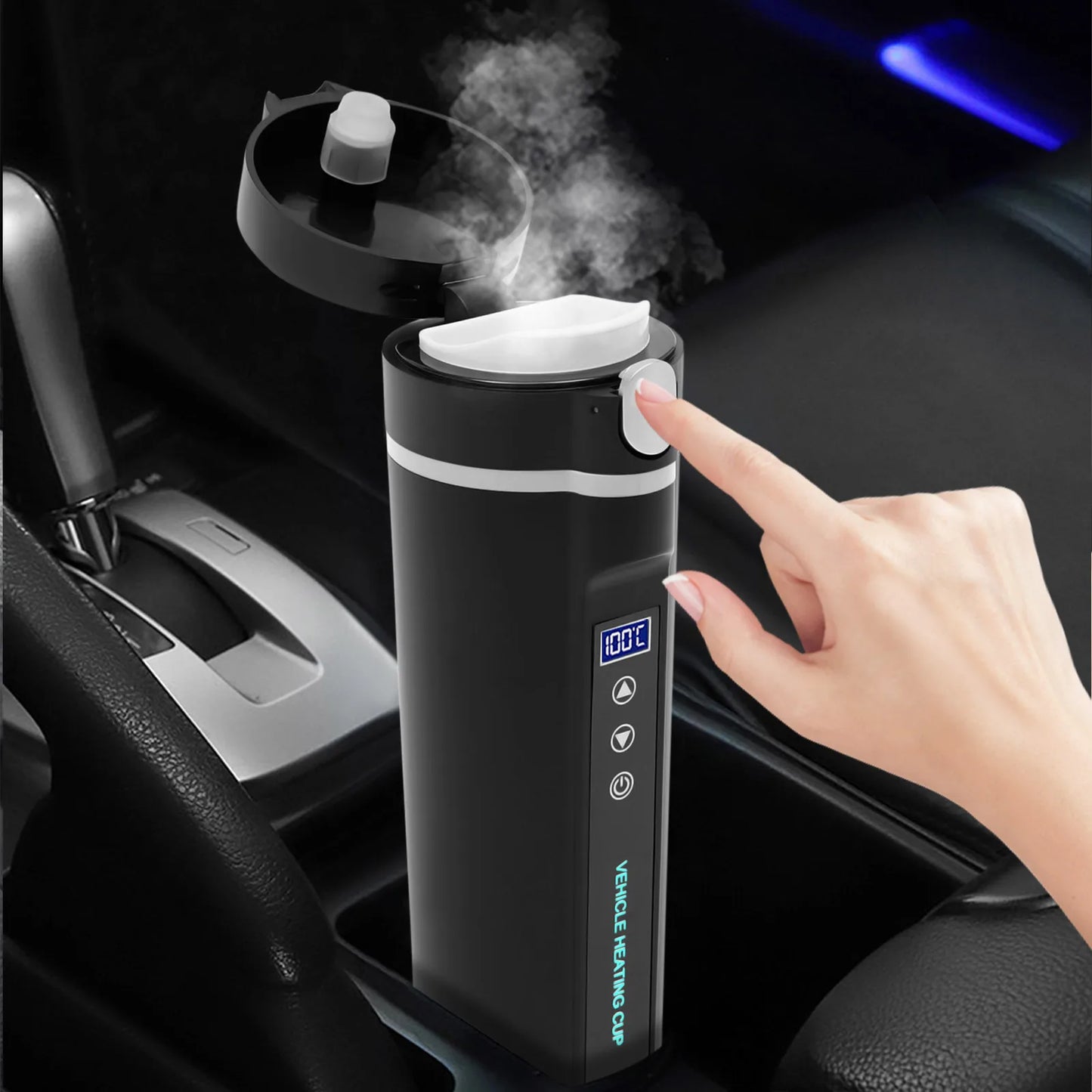 Portable Thermostatic Electric Kettle 12V/24V 450ml Car Electric Kettle Heating Kettle Travel Thermoses for Coffee/Tea/Milk