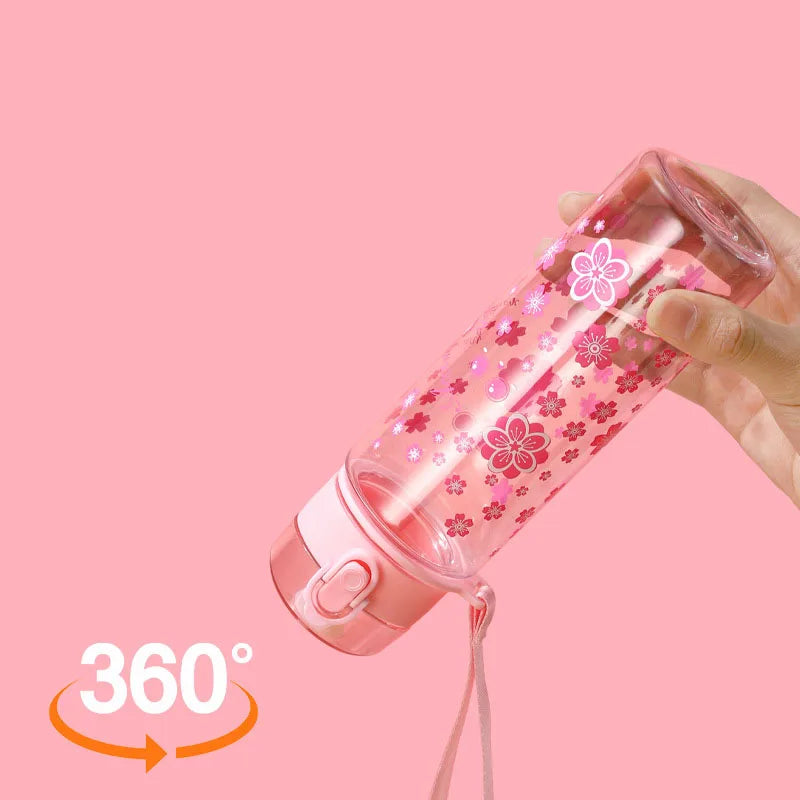 500ml Cherry Water Bottle Kawaii Cute Woman Flower Drinking Bottles with Handle Outdoor Leakproof Sport Drinkware Cups Tour