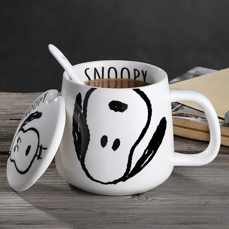 Snoopy Ceramic Mug for Men and Women Creativity with Cover Spoon Cute Coffee Mugs and Cups Kawaii Gifts for Girls Eco Friendly - Gabriel