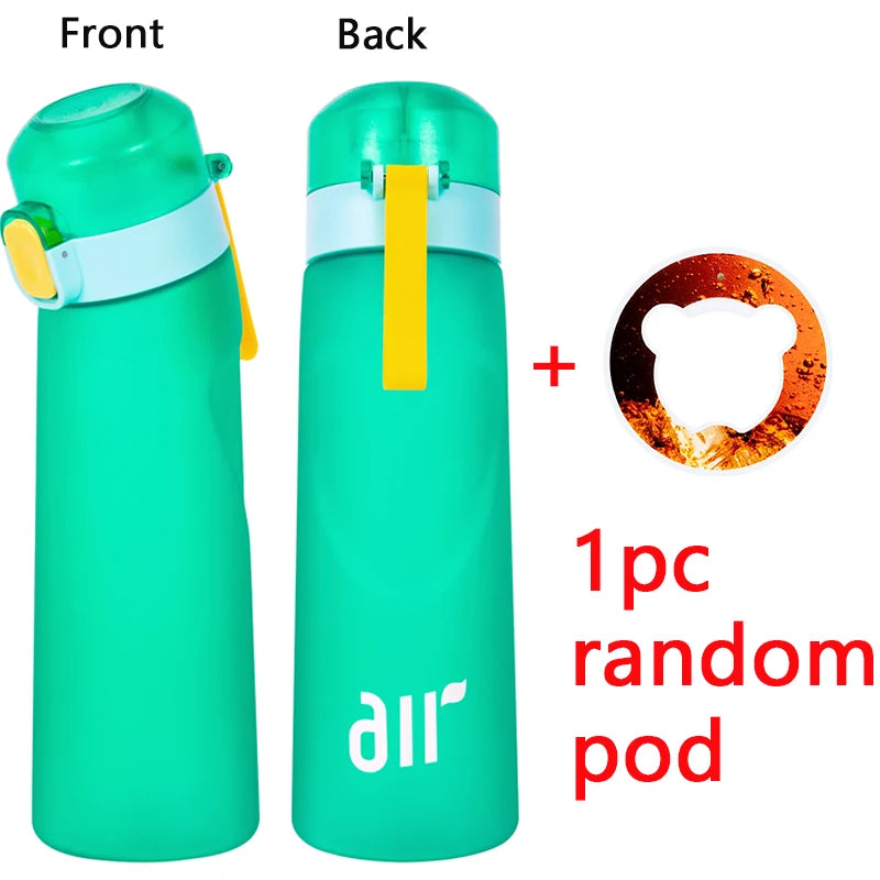 1pc Air Water Bottle With 1pc Random Flavor Pod Sports Fashion Straw Plastic Cup Leak Proof for Outdoor Sports Fitness