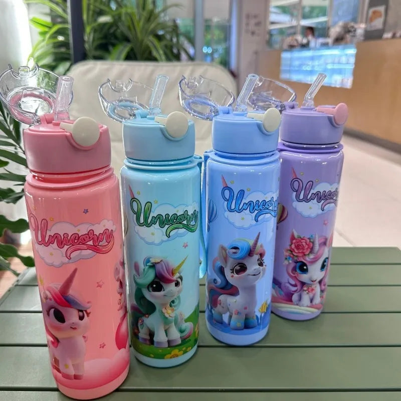 700ML large capacity cartoon cute plastic portable cup leakproof portable rope straw cup water cup door latch outdoor traveling