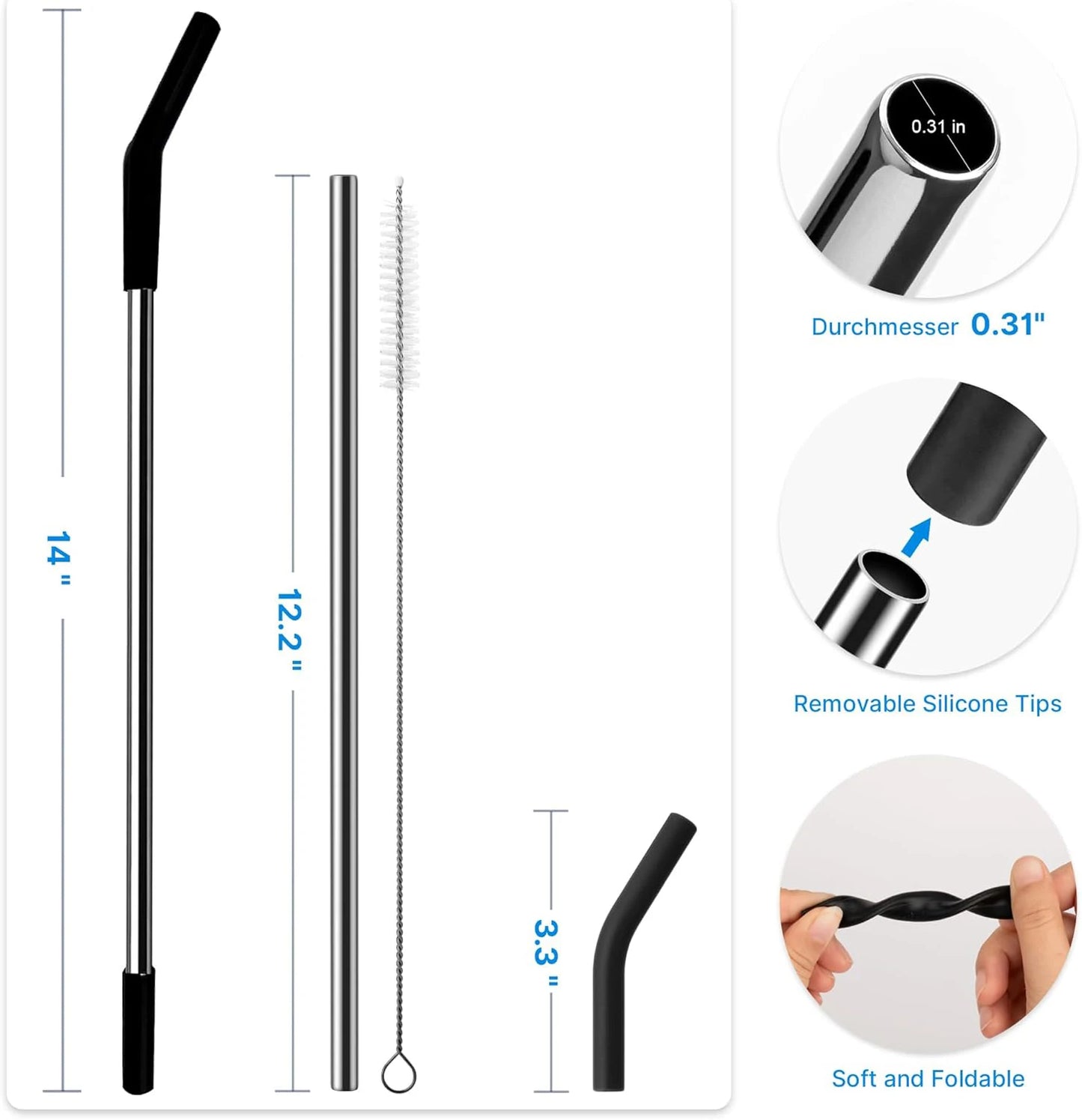 Stainless Steel Straw with Silicone Tip for Stanley Cup 2Pcs Replacement Straws for Stanley 40oz/30oz Tumbler 1Pcs Straw Brush - Gabriel