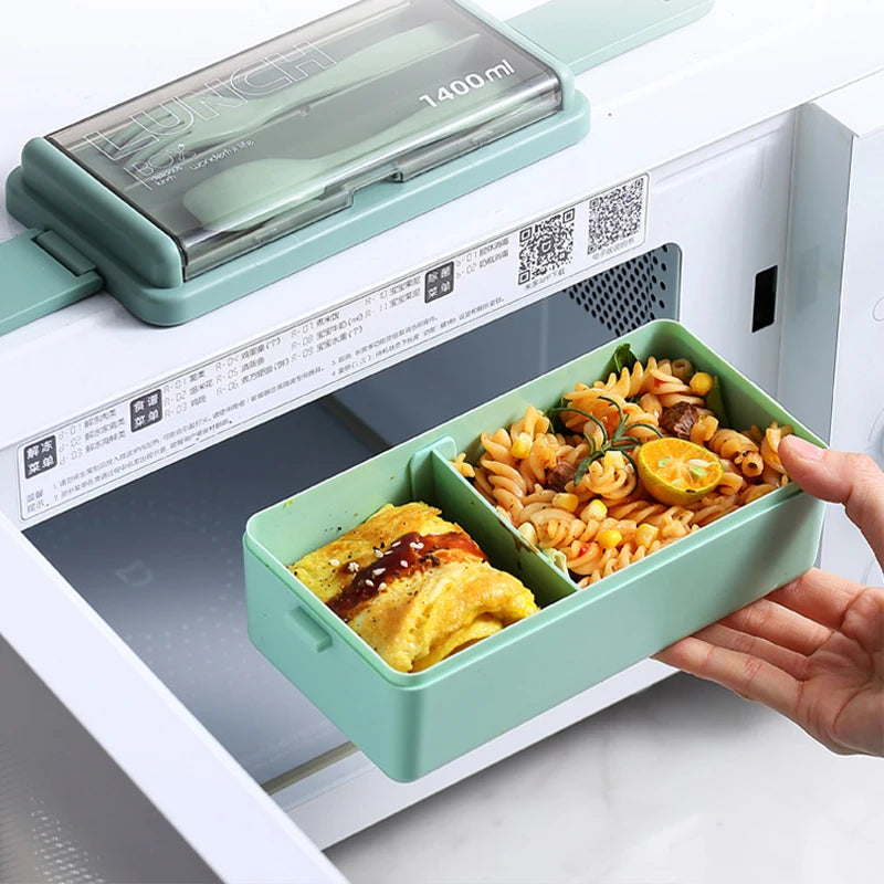 Plastic Compartmentalized Lunch Box Can Be Microwave Heated Office Worker Lunch Box with Double Compartmentalized Tableware