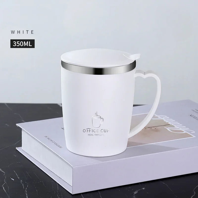 350ml Vacuum Cup Portable Mug Insulated Cup for Outdoor Traveling Double Wall Stainless Steel Coffee Cup with Handle and Lid