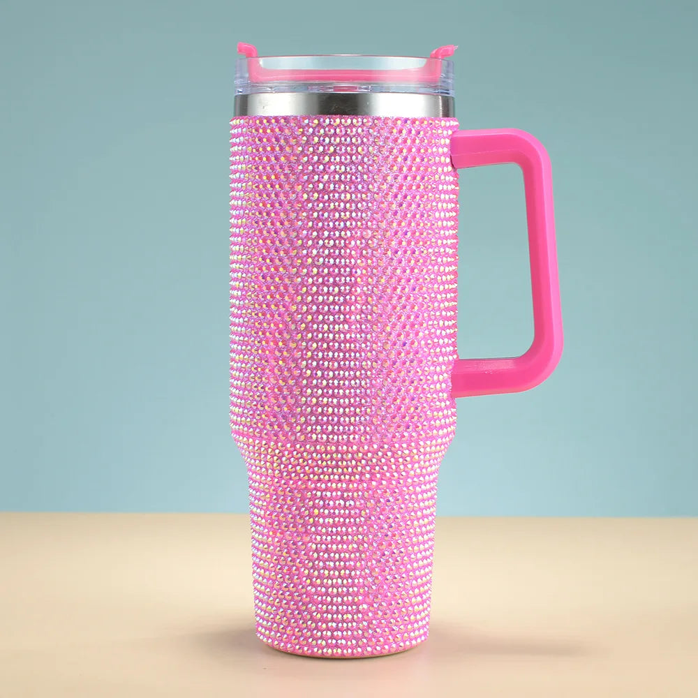 Cross-border new 40oz diamond car cup double-layer thickened 304 stainless steel rhinestone high-value thermos cup