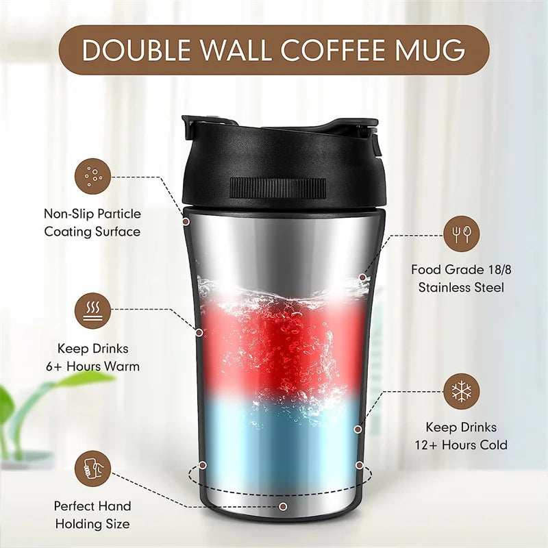 Stainless Steel Insulated Travel Mug with Straw Coffee Tumbler Reusable Double Wall Vacuum Flask Coffee Cup Office Water Bottle