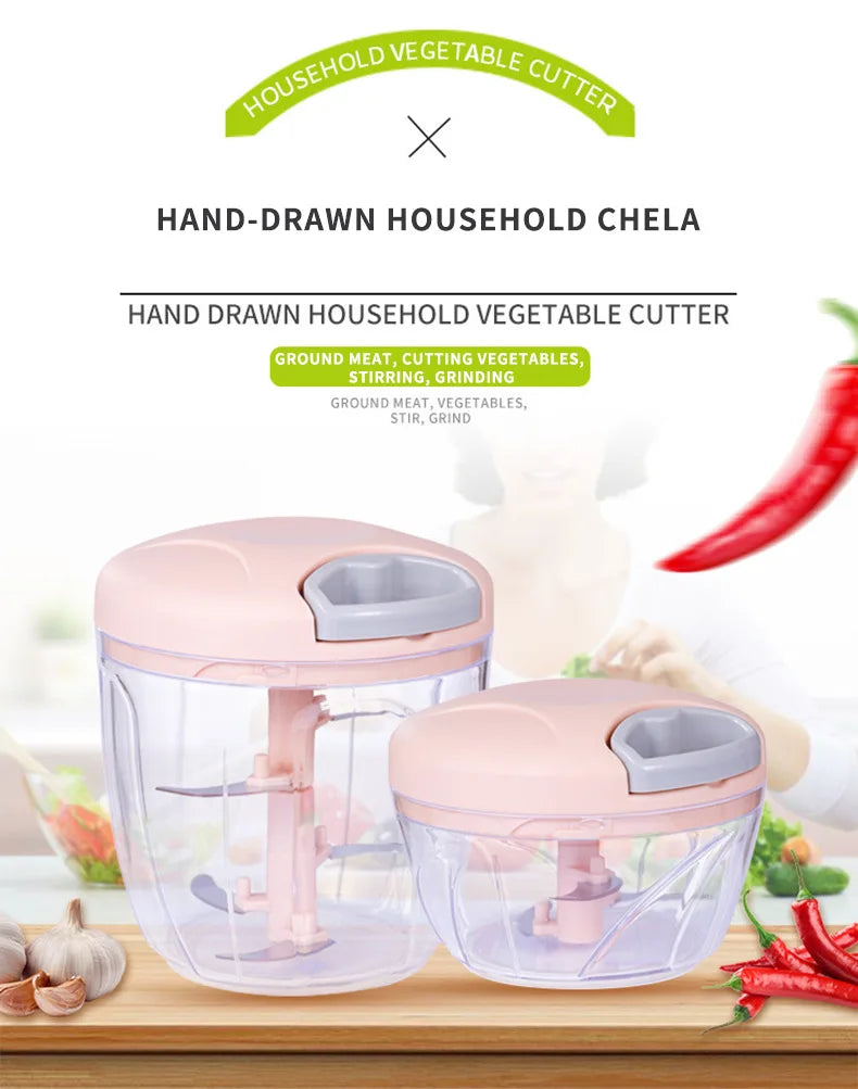 1pc Pink/Blue 500ML/900ML Household Kitchen Garlic Chopper Mashed Hand Pulled Meat Grinder Multifunctional Vegetable