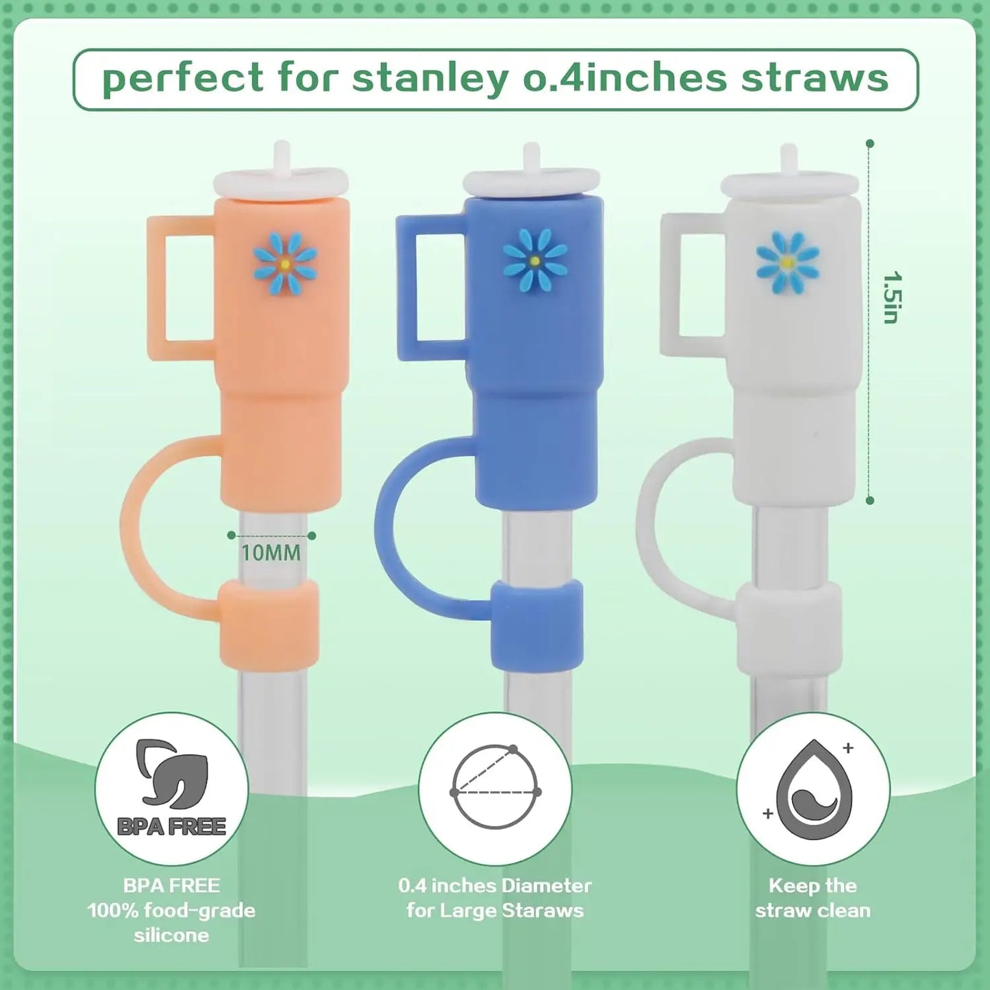 5Pcs Straw Cover Cap for Stanley Cup, Silicone Straw Topper Compatible with Stanley 30&amp;40 Oz Tumbler with Handle