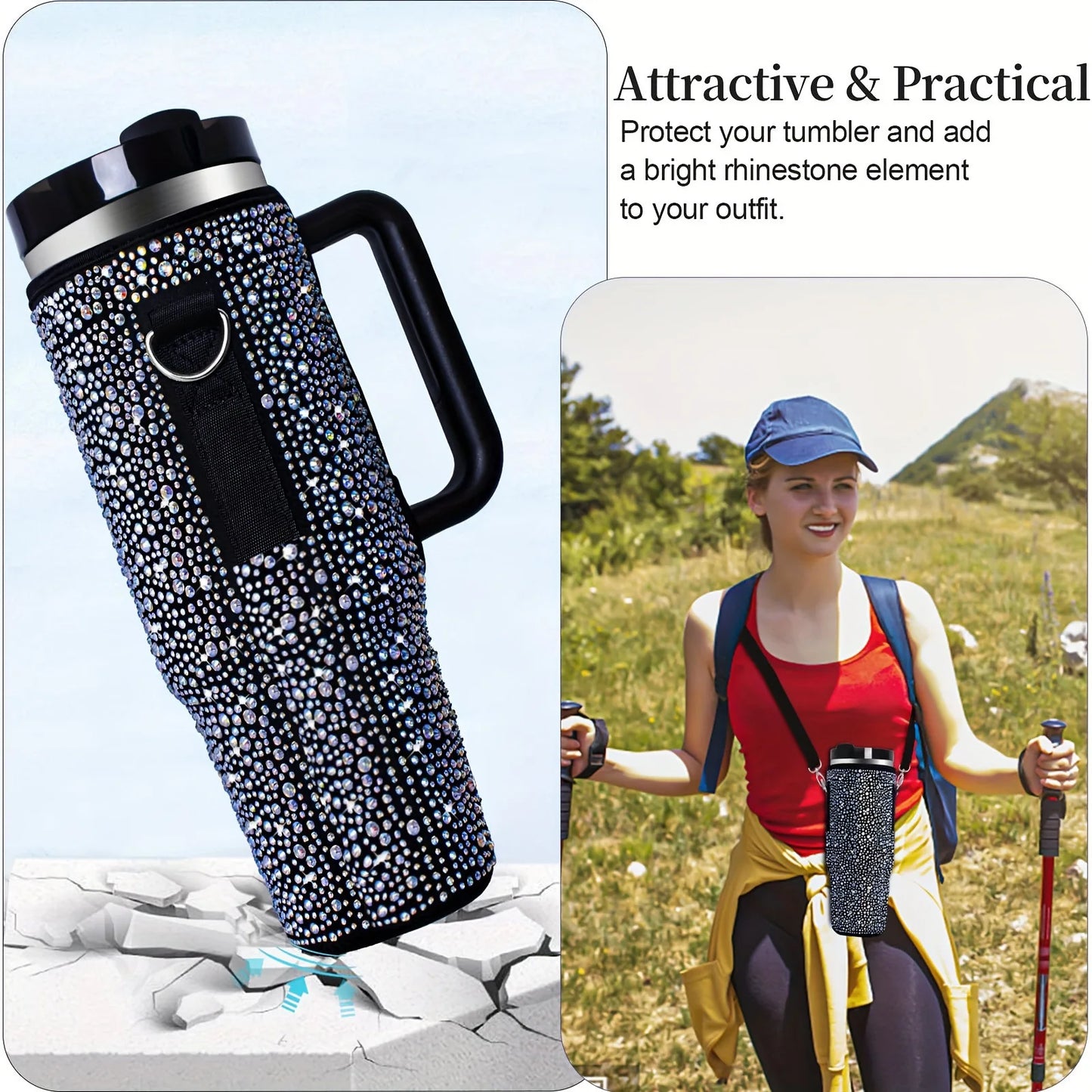 6 colors shiny rhinestone Lanyard cup protection case bag vacuum bottle compatible for Stanley 40oz accessories vehicle