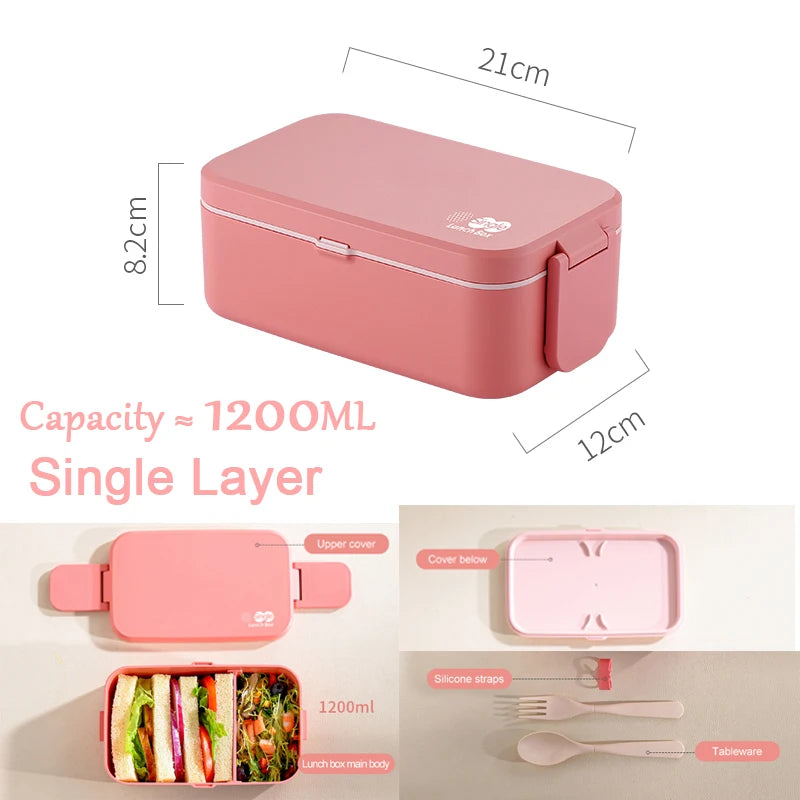 Tragbare Lunchbox aus Bambusfaser, 3-in-1, doppellagig, Bento-Box, mikrowellengeeignet, Löffel und Gabel, für Damen und Mädchen, Schulkinder, Picknick-Lunchbox