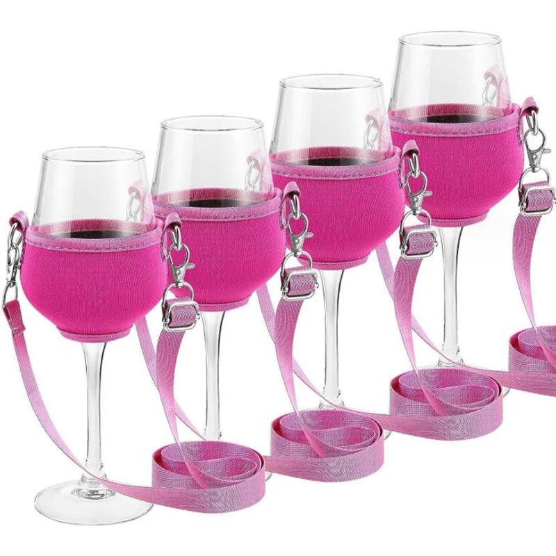 4Pcs/set Neoprene Lanyard Goblet Sleeve Champagne Glass Cover Wine Cup Holder Protective Bag Adjustable Neck Strap