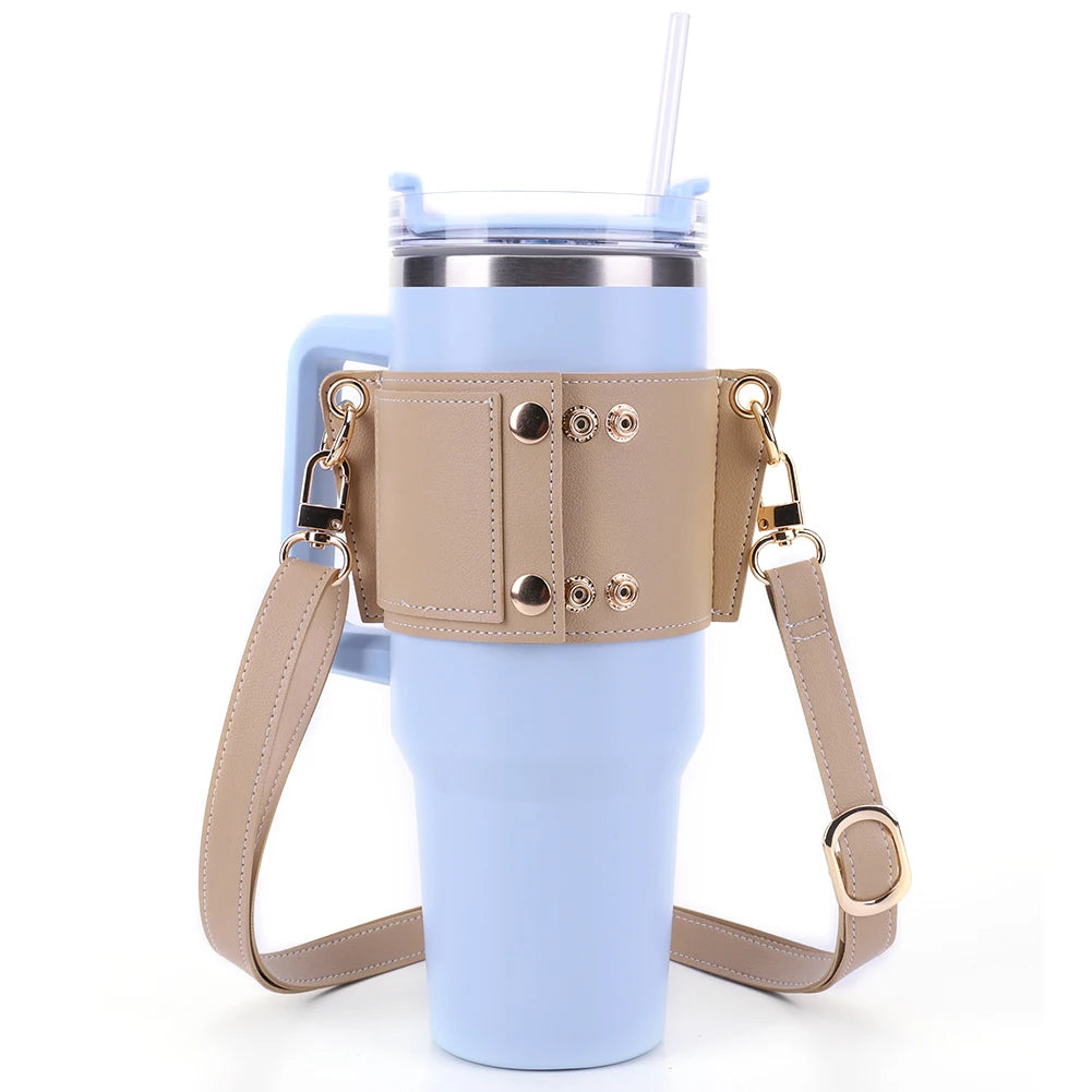 PU Water Bottle Carrier Bag Travel Essential Water Bottle Sling Bag with Adjustable Shoulder Strap for Stanley Cup Accessories