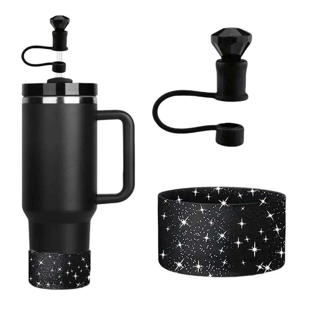 2pcs Accessories for 30oz 40oz Tumbler Cup Including 10mm Diamond Straw Cover and Silicone Glitter Protective Boot for Gift