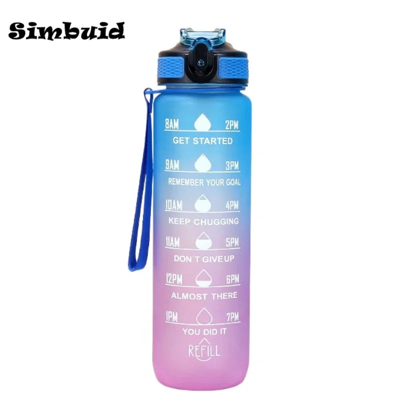 1 Liter Large Capacity Sports Water Bottle Leak Proof Colorful Plastic Cup Drinking Outdoor Travel Portable Gym Fitness Jugs