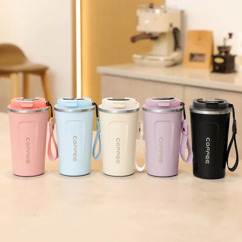 Smart Coffee Tumbler 510ml Stainless Steel Thermos Cup with Portable Rope Intelligent Temperature Display Travel Mug