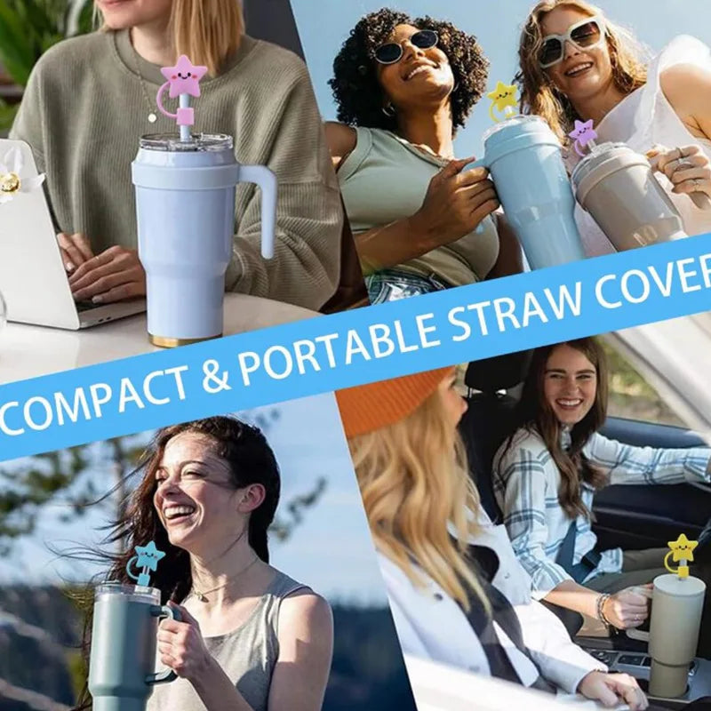 10mm Straw Cover Cap for Stanley Cup Reusable Silicone Straw Topper Compatible with 30&40 Oz Tumbler Dust-Proof Straw Tips Lids