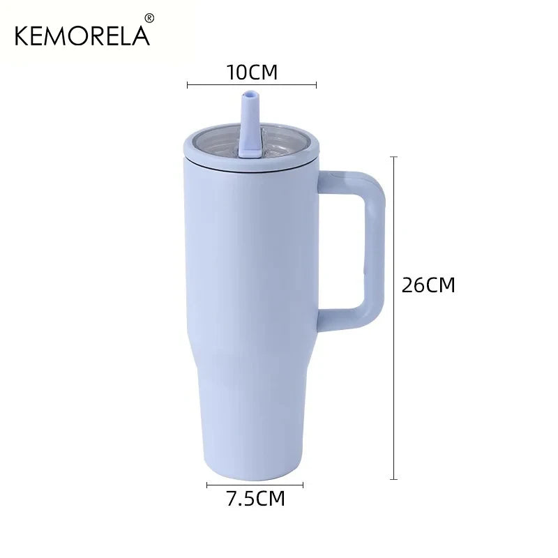 KEMORELA Thermos Cup 40oz Double-Layer Tumbler Ice Cup 1200ML Leak-Proof Foldable Straw Cover Direct Drinking Mouth Car Cup