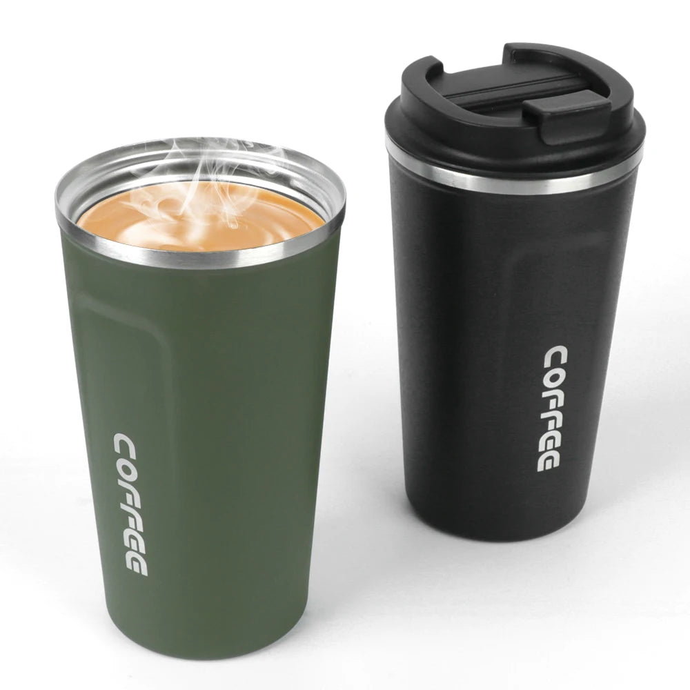 Thermo Cafe Doppelter Kaffeebecher aus Edelstahl für Tee, Wasser, Kaffee, 380/510 ml, auslaufsicher, Reise-Thermobecher, Auto-Thermosbecher