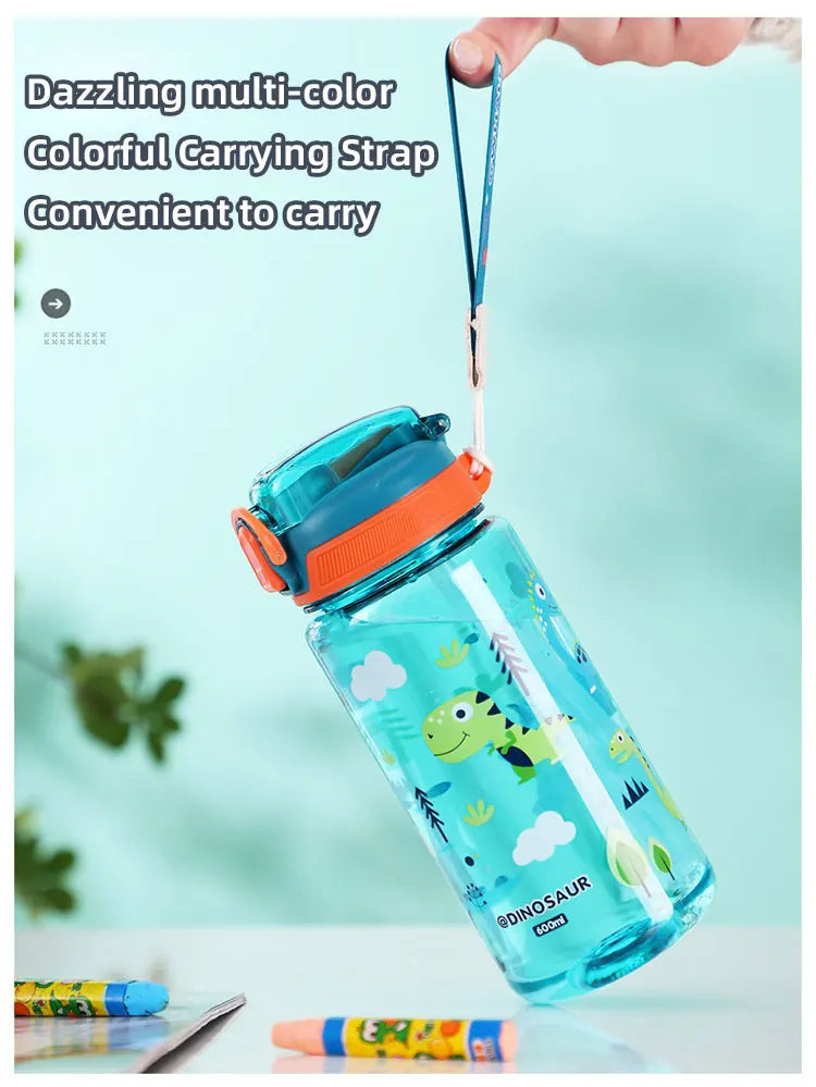 600ml Dinosaur Water Bottle For Kids Water Sippy Cup With Silicone Straw Leakproof Plastic Water Bottles Summer Kids Water Cup