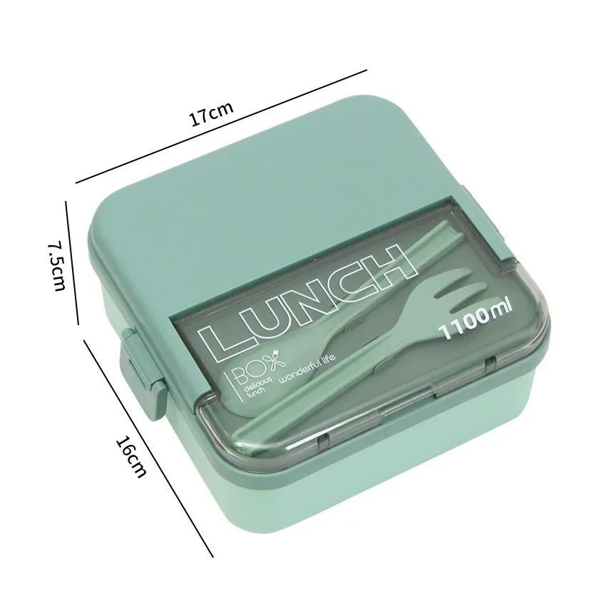 1100 ml/1800 ml Lunchbox mit 2 Fächern für Kinder mit Gabel und Löffel, mikrowellengeeignete Bento-Boxen, tragbarer Vorratsbehälter für Lebensmittel