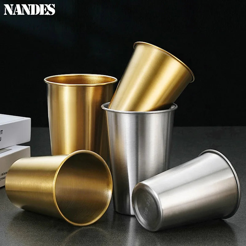 Stainless Steel Metal Cup Beer Cups Household Office Bar Wine Glass Coffee Tumbler Travel Camping Mugs Tea Mug Set Outdoor - Gabriel