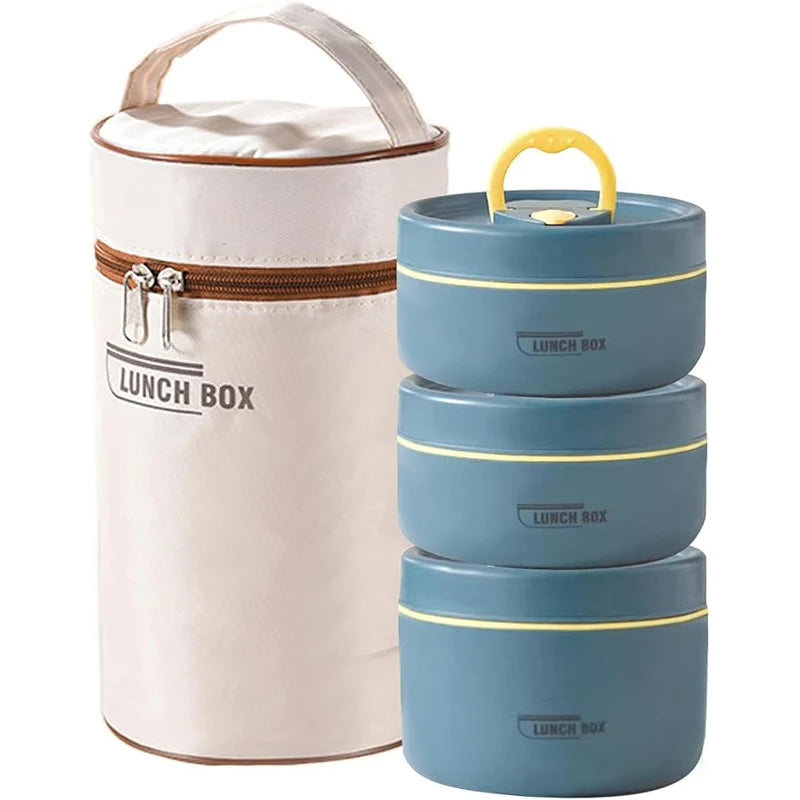 Tragbares, isoliertes Lunchbehälter-Set mit Thermo-Lunchbox, 3 separate, stapelbare Lunchbehälter für Erwachsene und Kinder