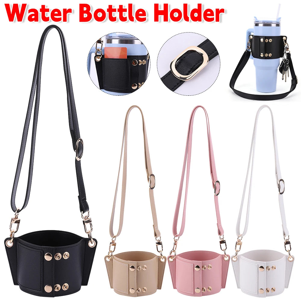 PU Water Bottle Carrier Bag Travel Essential Water Bottle Sling Bag with Adjustable Shoulder Strap for Stanley Cup Accessories