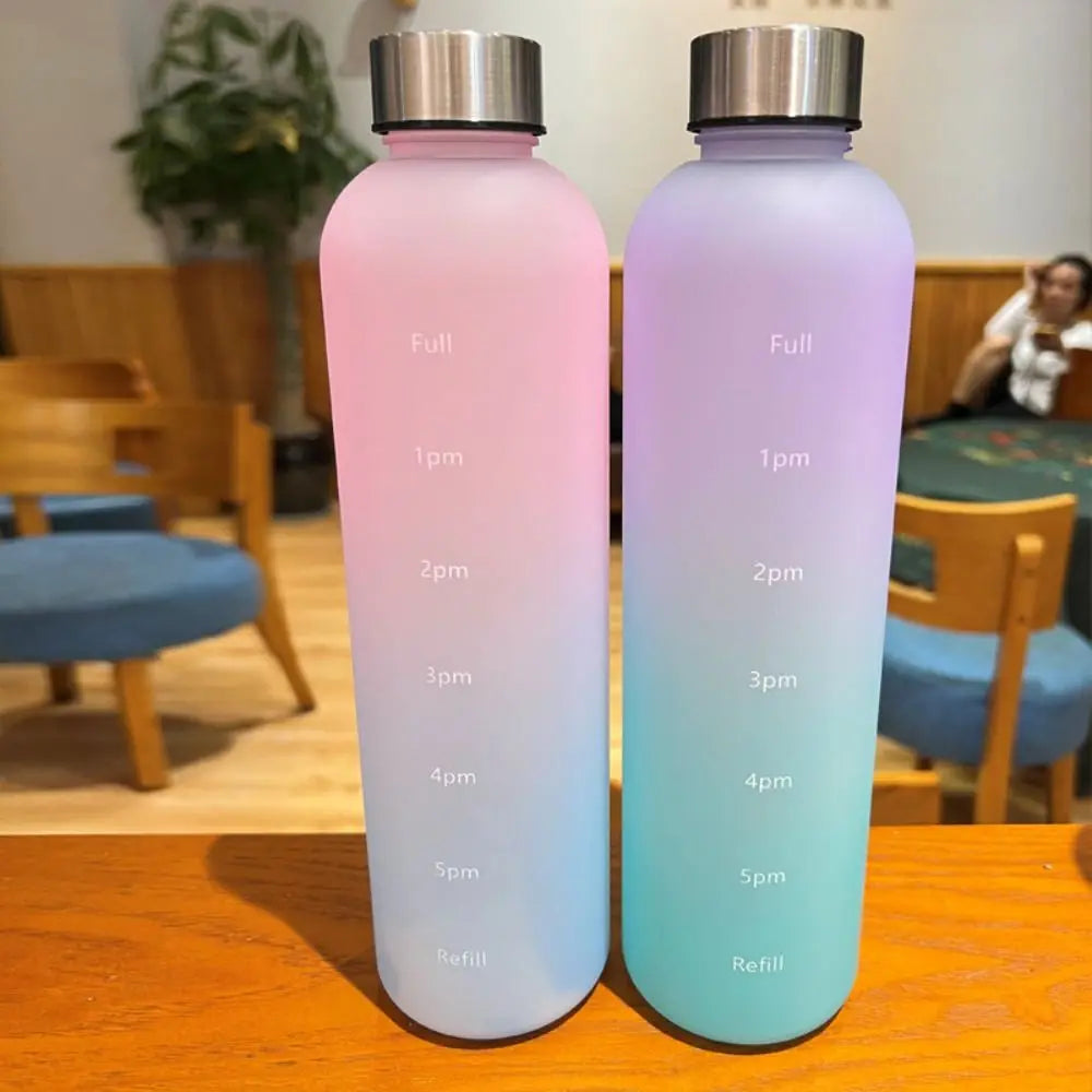 Water Cup Outdoors Sports Water Bottle Frosted Plastic Space Cup with Time Scale 1000ml Large Capacity Tumbler