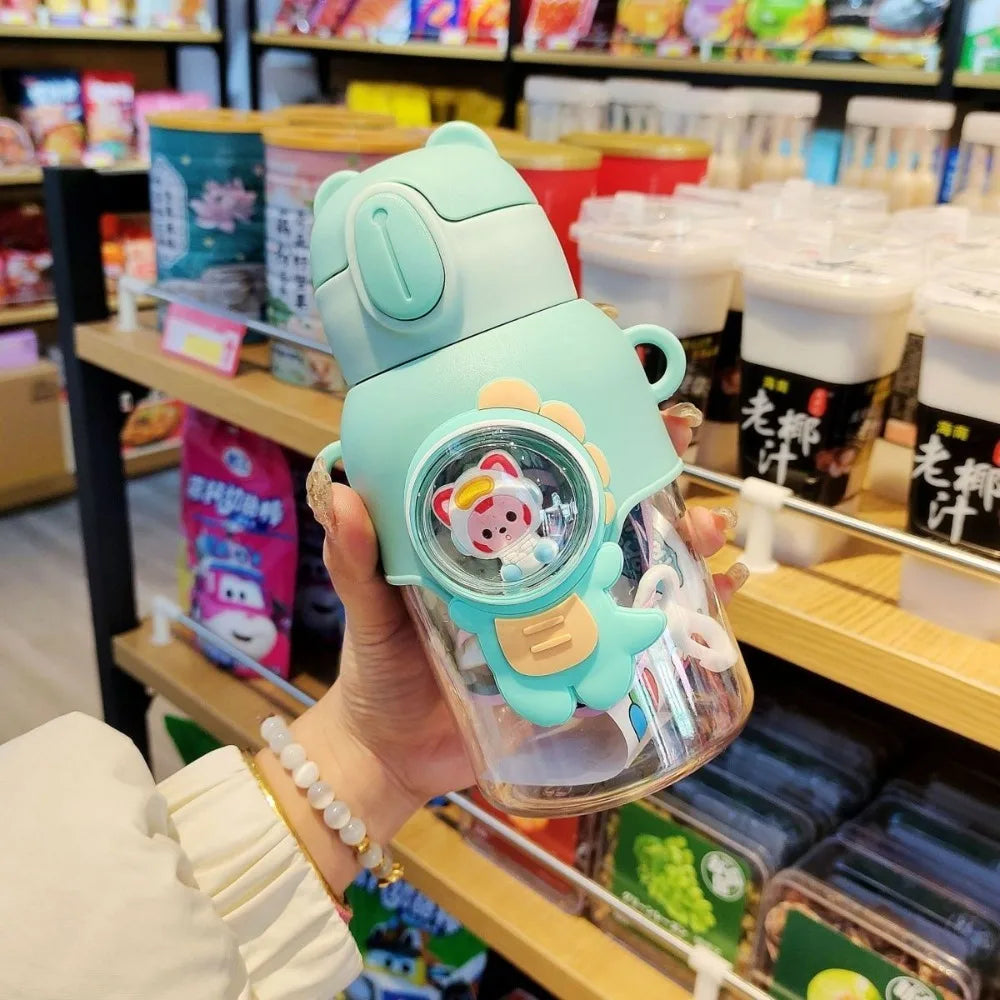 600ML Cartoon Kids Water Bottle Plastic Water Cup With Straw For Children School Leak Proof Outdoor Drinking Bottle Tumbler