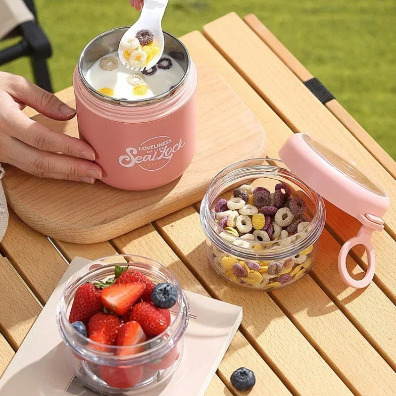 Portable Stainless Steel Soup Cup Breakfast Oat Milk Fruit Salad Sealed Bowl with Lid Spoon Insulated Soup Thermos Container