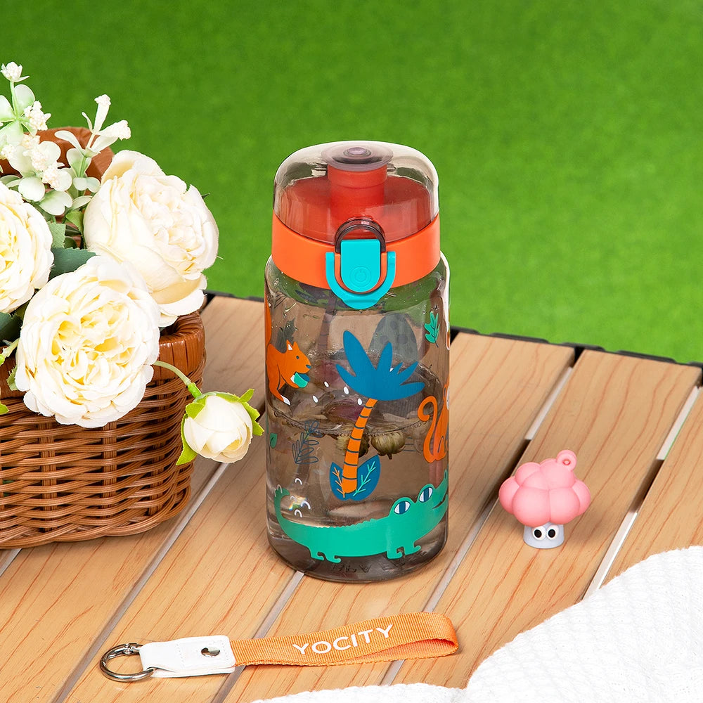 18.6oz Cute Cartoon Leakproof Water Bottle Transparent Sports Water Cup With Rope For Outdoor Travel Durable Kid Drinking Bottle