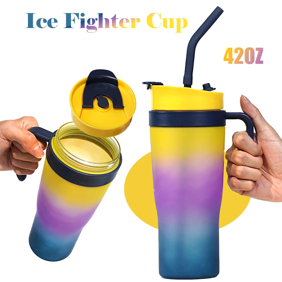 Set 3-in-1 Sports Gradient Water Bottle with Straw Large Capacity with Stylish Handle Drink Bottle water Cup Outdoor