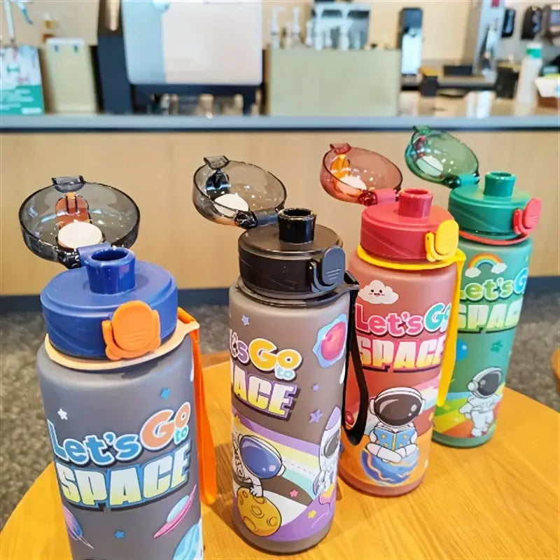 700ml Cosmic Astronaut Themed Insulated Water Bottle Leakproof Flip Lid Carrying Strap Portable Adorable Activities Cup BPA-Free