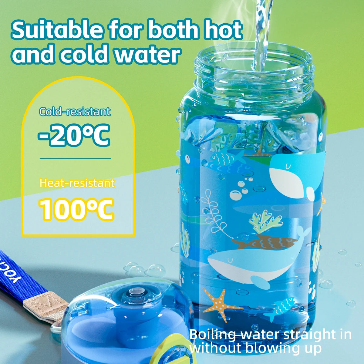 18.6oz Leakproof Cartoon Water Cup Portable Water Bottle With Rope Easy-to-Carry For Outdoor Travel Back to School Essentials