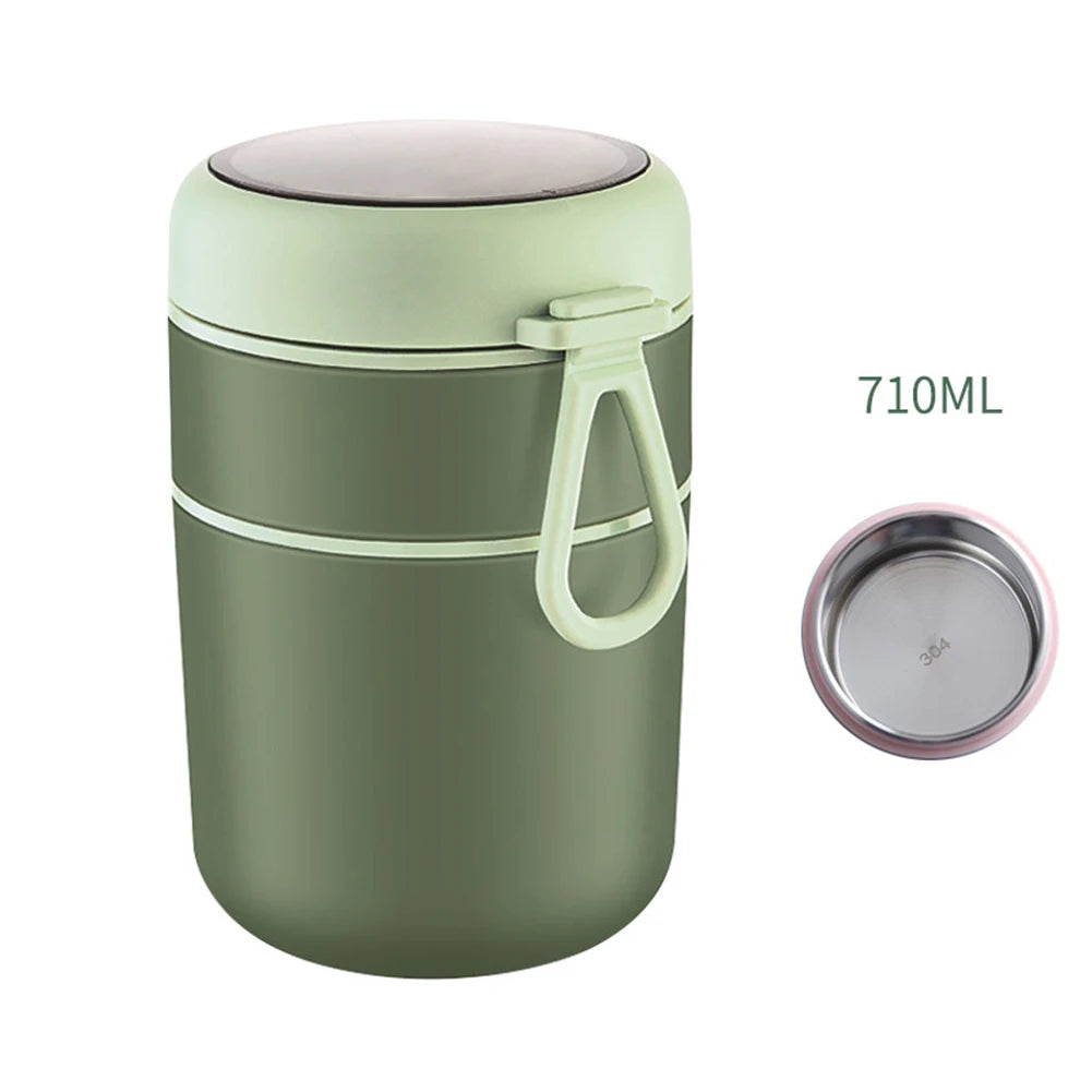 Stainless Steel Insulated Lunch Box Barrel Double-Layer Japanese Soup Cup  Sealed Breakfast Cup With Cover Spoon Bento Box