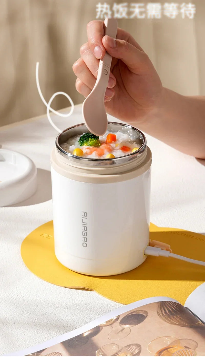 600ML USB Electric Heating Lunch Box Portable Picnic Milk Drink Food Heater Stainless Steel Food Warmer Container 5V 12V 24V