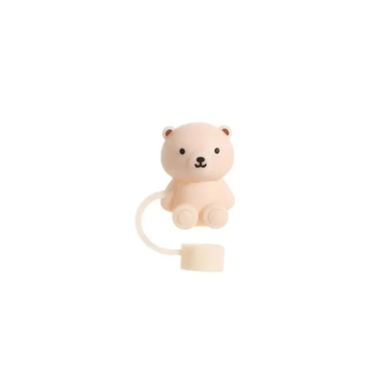 10mm Straw Cover Suitable Compatible With Stanley Cup Cute Teddy Bear Silicone Straw Plug Straw Dust Cover New 2024