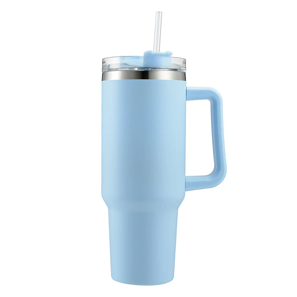 Cafe Insulated Tumbler Straw Stainless Steel Coffee Termos Cup In-Car Vacuum Flasks Portable Water Bottle 40oz Mug With Handle - Gabriel