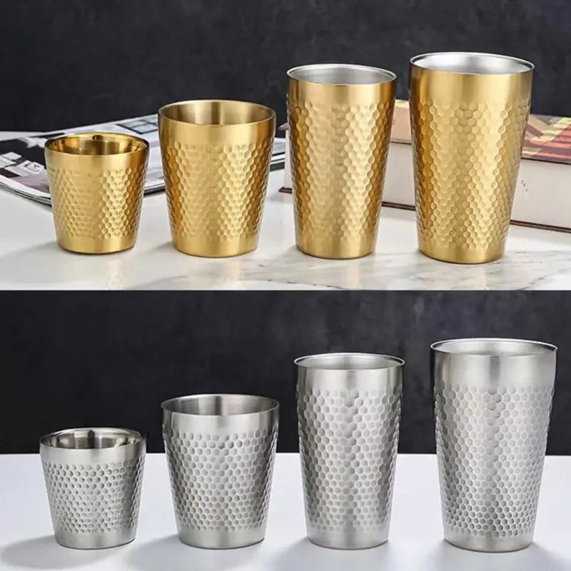 Hammered Texture Double-Wall Beer Cups Stainless Steel Anti-scalding Cold Water Drinks Cup Keep Cold Anti-fall Milk Mugs - Gabriel