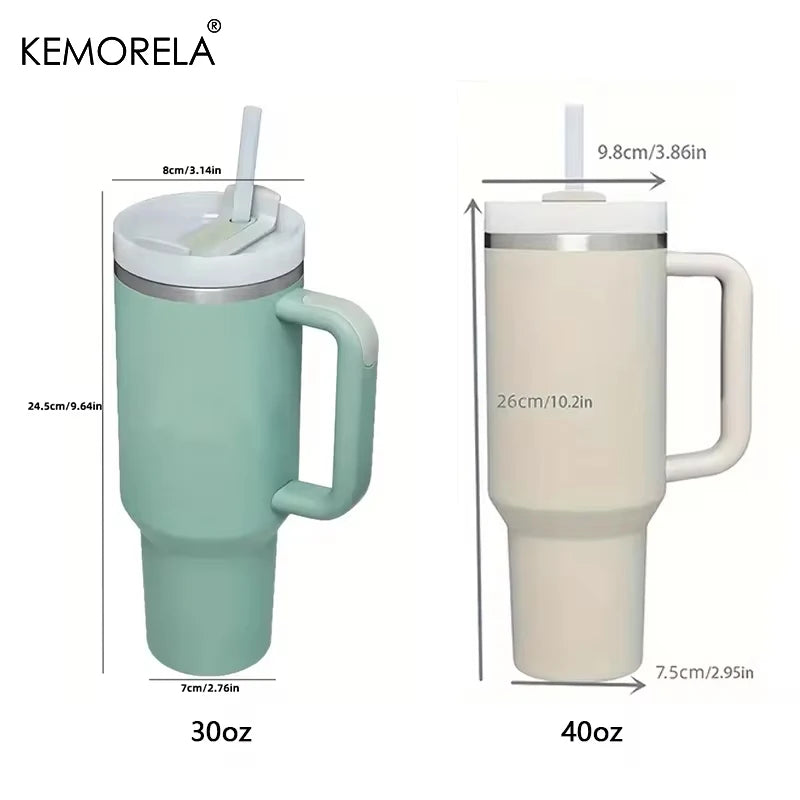 KEMORELA 30&40 oz Tumbler With Handle Lid Straw 887/1182ML Stainless Steel Water Bottle Vacuum Thermos Cup Travel Car Coffee Mug - Gabriel