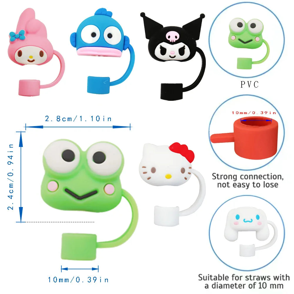 Sanrio Silicone Sealing Straw Plug Cute Hello Kitty Reusable Drinking Dust Cap Plugs Tips Cover Suit Cup Cartoon DIY Accessories