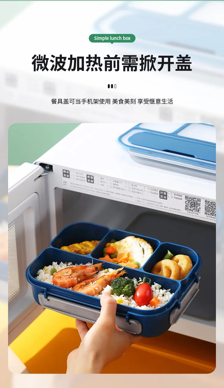 Portable Sealed Lunch Box 2 Layer Mesh Kids Leak Proof Bento Snack Box with Cutlery Microwave Safe Food Storage Container