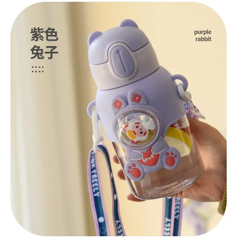 600ML Children's Water Cup Anti Drop Straw Cup Cartoon Student School Travel Portable Leak Proof Drinking Cup Living Supplies