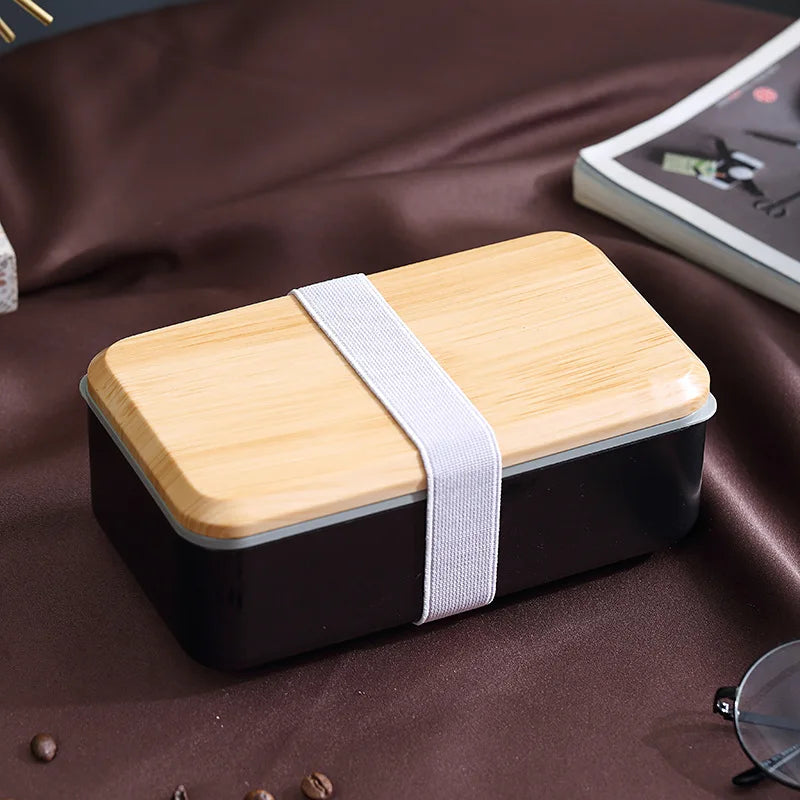 Wooden Grain Lunch Box Large Capacity Double Layer Sealed Leak Proof Microwave Oven Bento Box Food Storage Portable Tableware