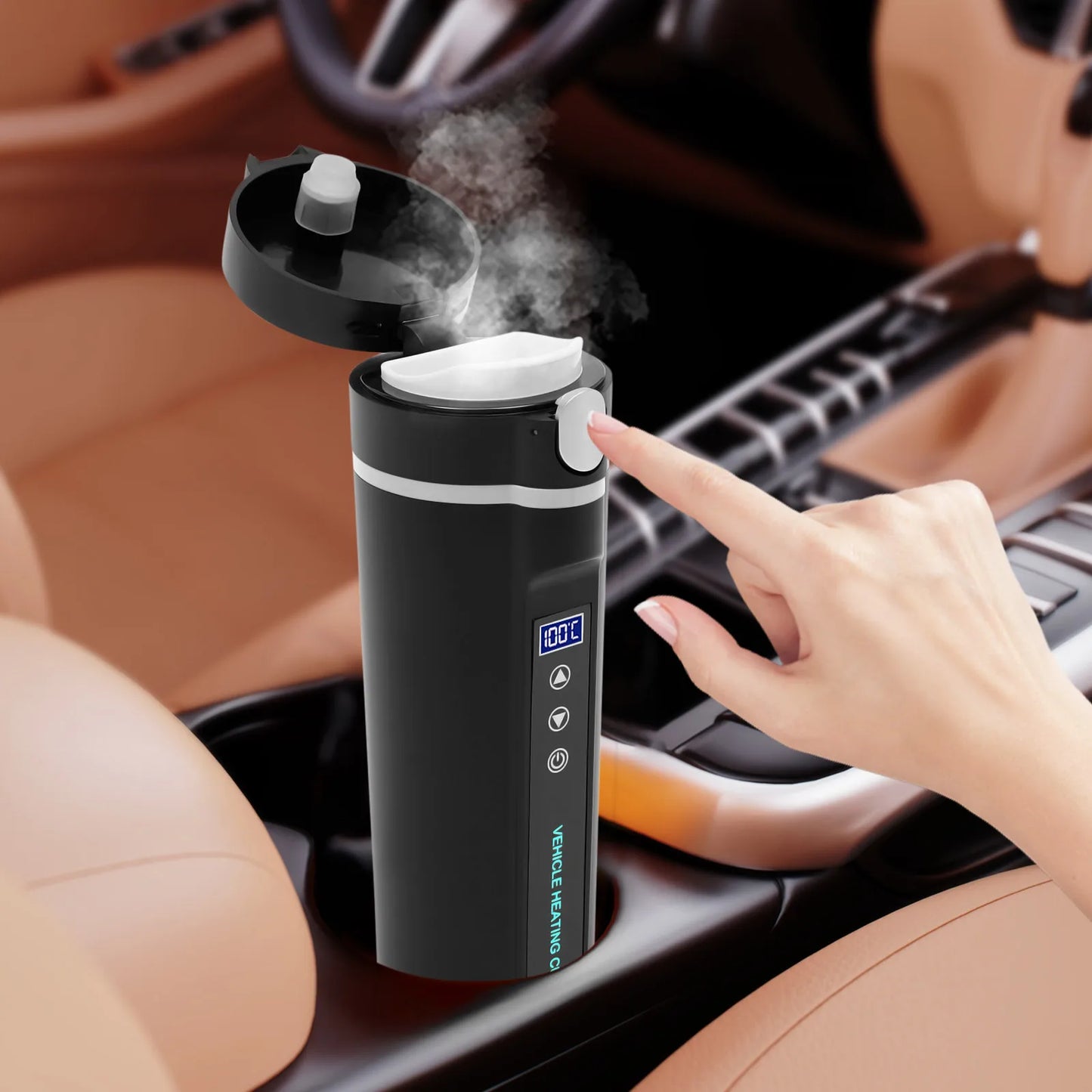 Portable Thermostatic Electric Kettle 12V/24V 450ml Car Electric Kettle Heating Kettle Travel Thermoses for Coffee/Tea/Milk