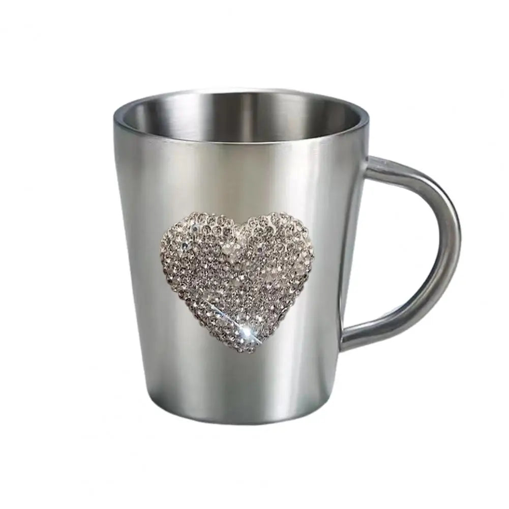 Stainless Steel Coffee Mug with Handle Heart-Shaped Sparkling Water Cup Faux Crystal Coffee & Beer Mug for Hot Beverage Tea - Gabriel