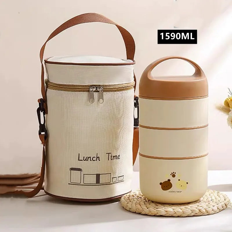 1590ml Large Capacity Stainless Steel 304 Lunch Box Leak-Proof Multilayer Thermal Bento Box Adult Student Soup Food Container