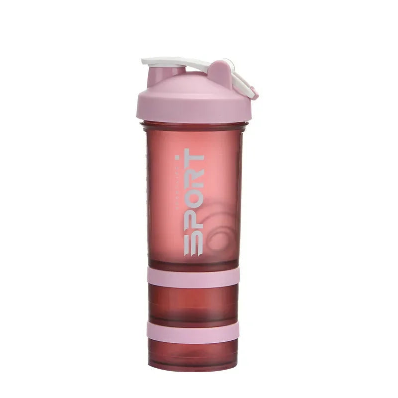 500ML 3-layer Sports Water Protein Powder Shaker Bottle Outdoor Travel Portable Leakproof Drinkware Plastic Drink BPA Free