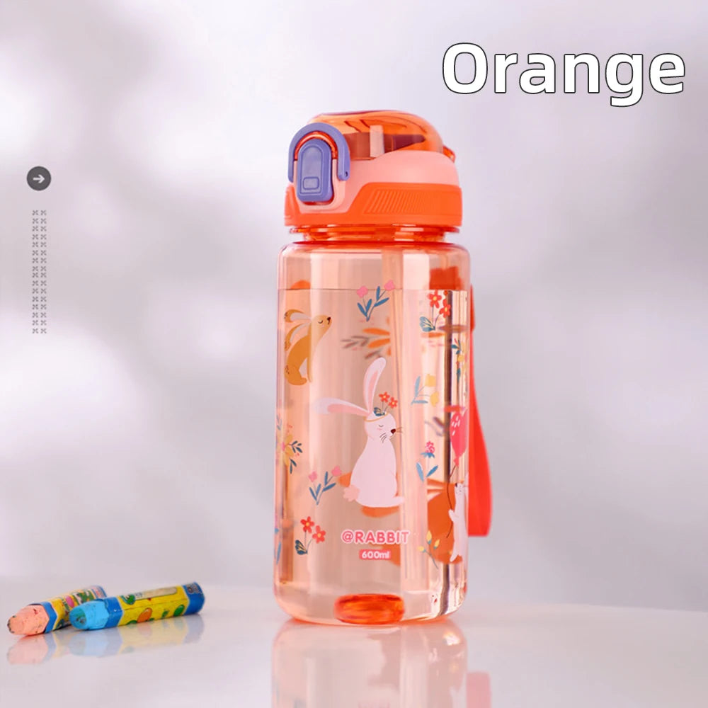 600ml Dinosaur Water Bottle For Kids Water Sippy Cup With Silicone Straw Leakproof Plastic Water Bottles Summer Kids Water Cup