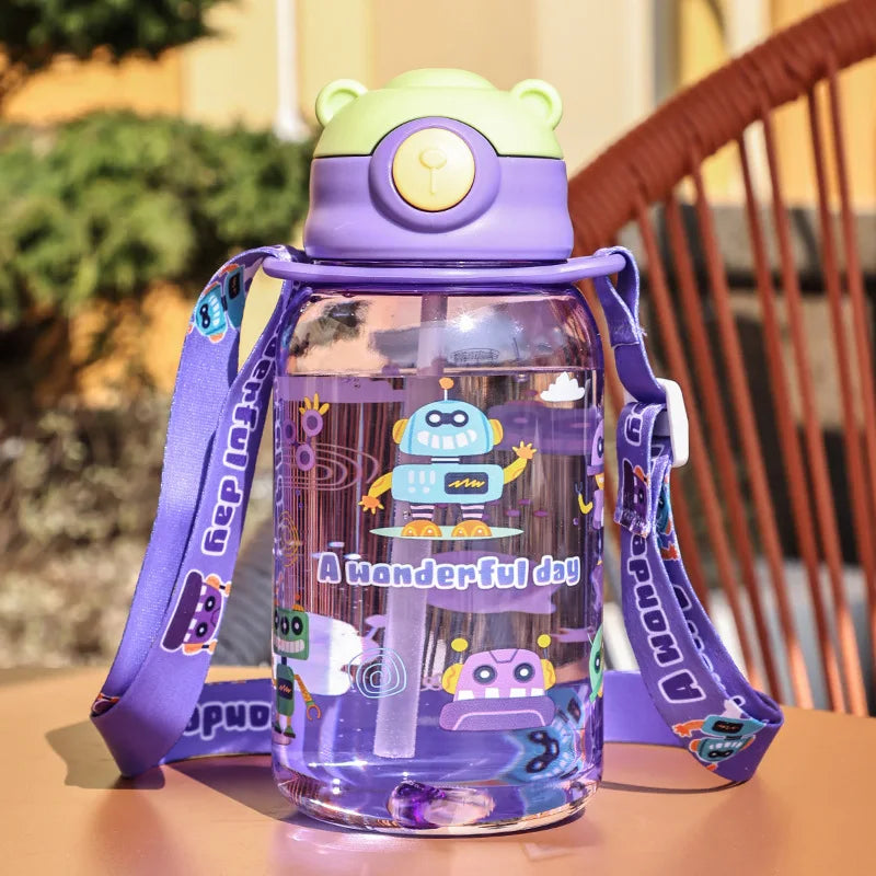 1PC Kids Water Sippy Cup Kids Water Bottle with Straw and Handle Portable Drinking Bottle Cup Children